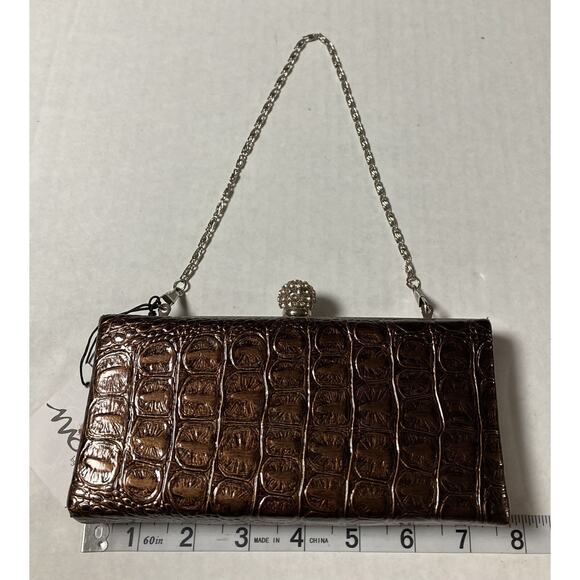 Vintage Womens Mad by Design Clutch Purse Snail Chain Rhinestone Knob Brown NOS - Picture 10 of 15